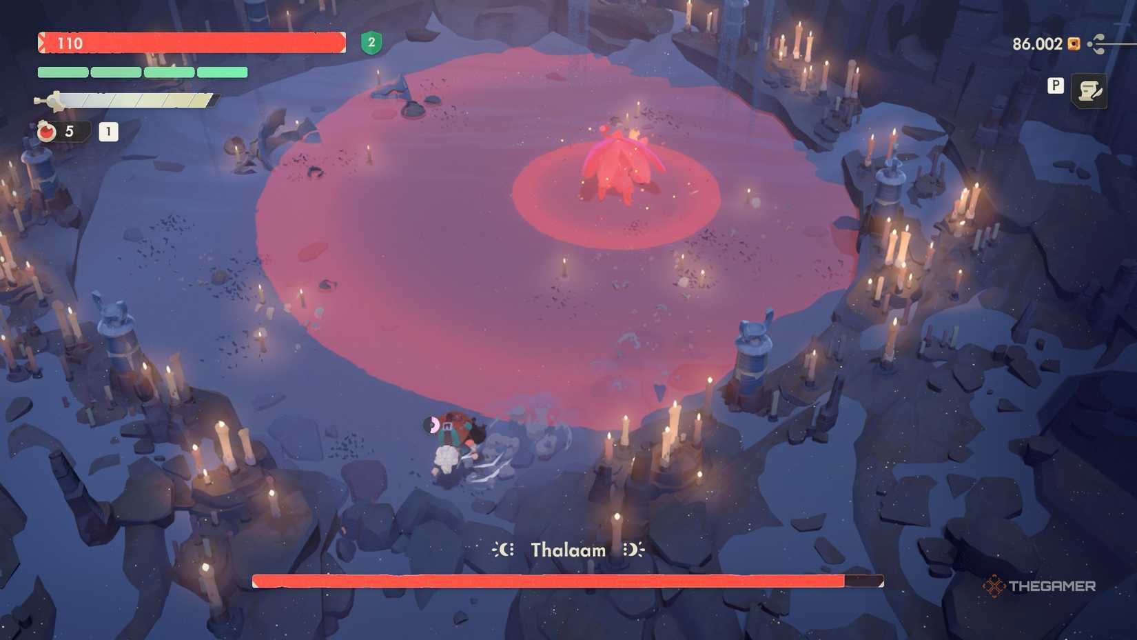 Thalaam charging his massive explosion attack in Moonlighter 2.