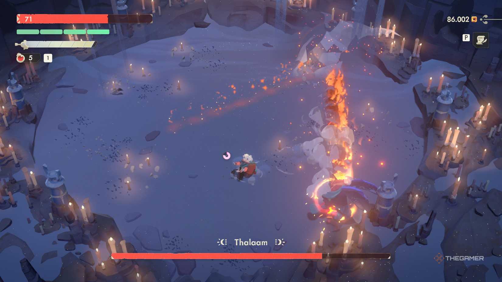 Thalaam leaving a trail of fire in Moonlighter 2.