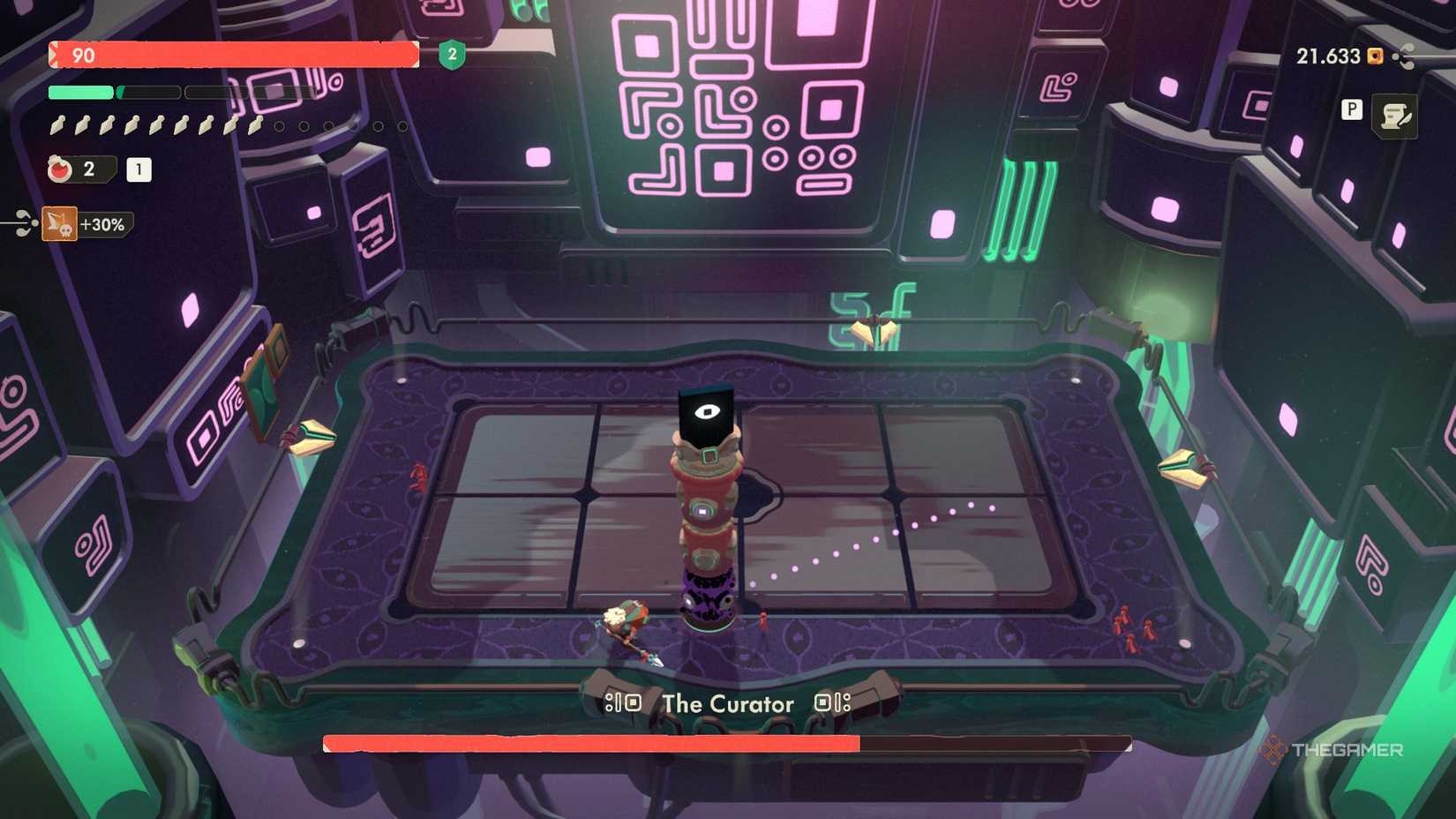 The player looking at a ruptured totem from The Curator in Moonlighter 2.