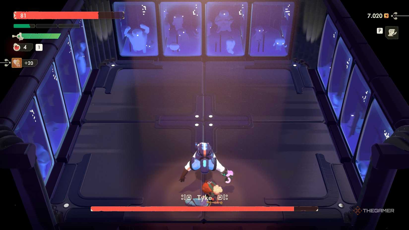 Tyke rolling to the center of the arena in Moonlighter 2.