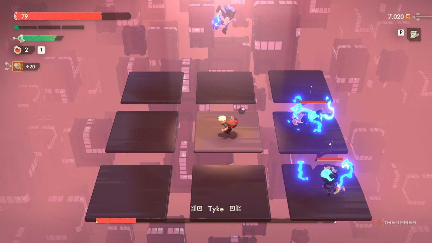 Will at the center of the nine-square arena while Tyke is summoning two soldiers in Moonlighter 2.