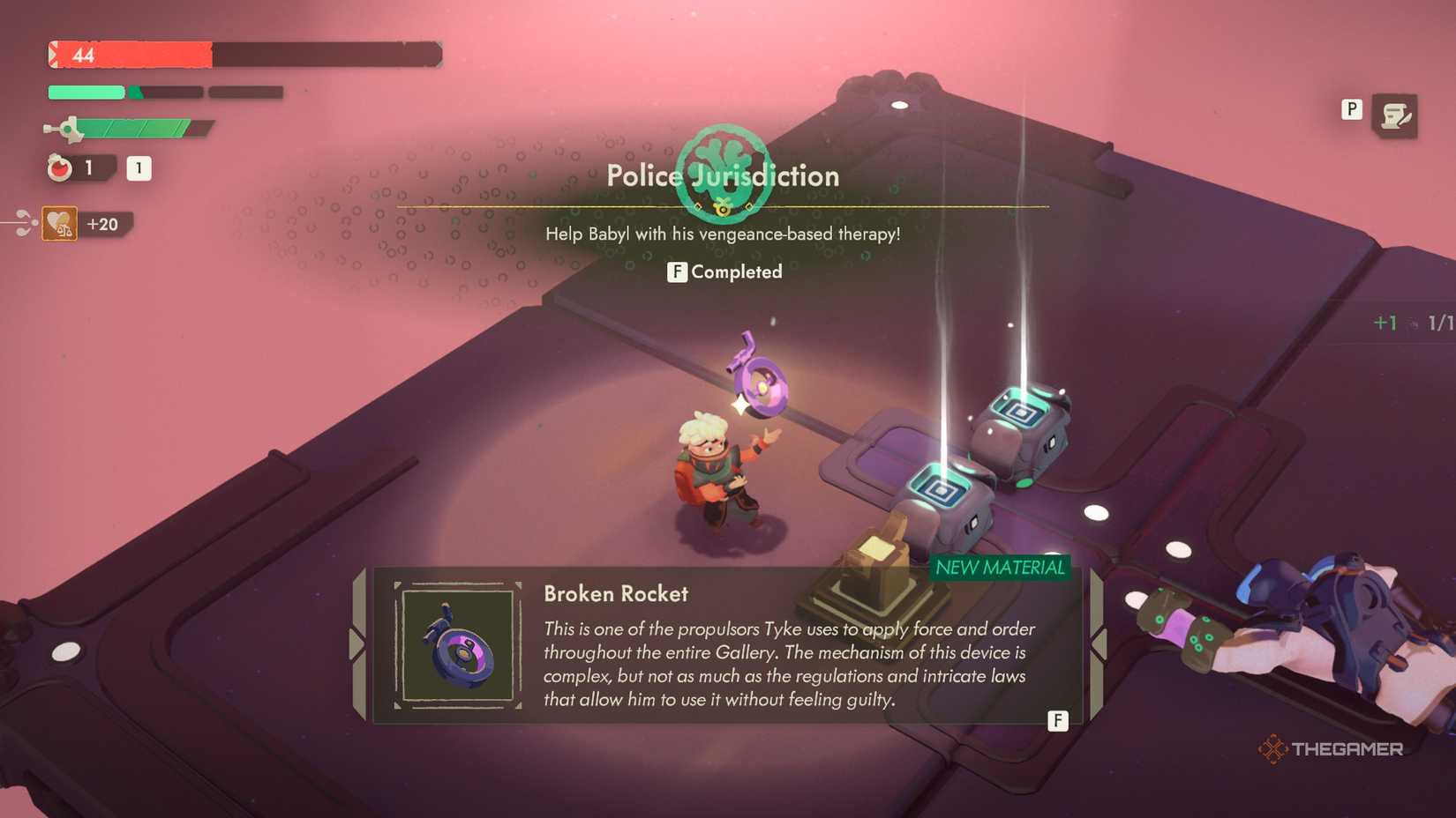 Will picking up a Broken Rocket material for the first time in Moonlighter 2.