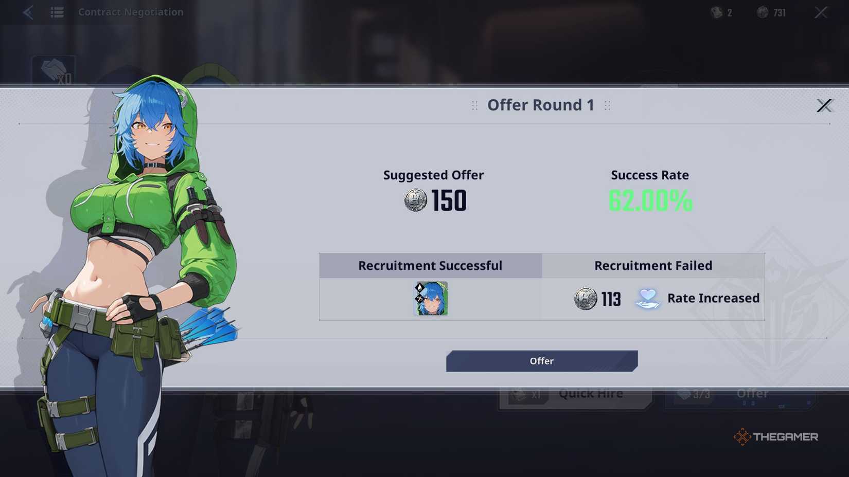 Negotiating with Nam Chae-Young in Solo Leveling Arise Overdrive to recruit her.