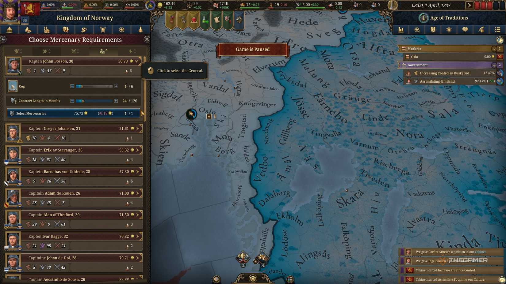 Norway hiring mercenaries in Europa Universalis 5.