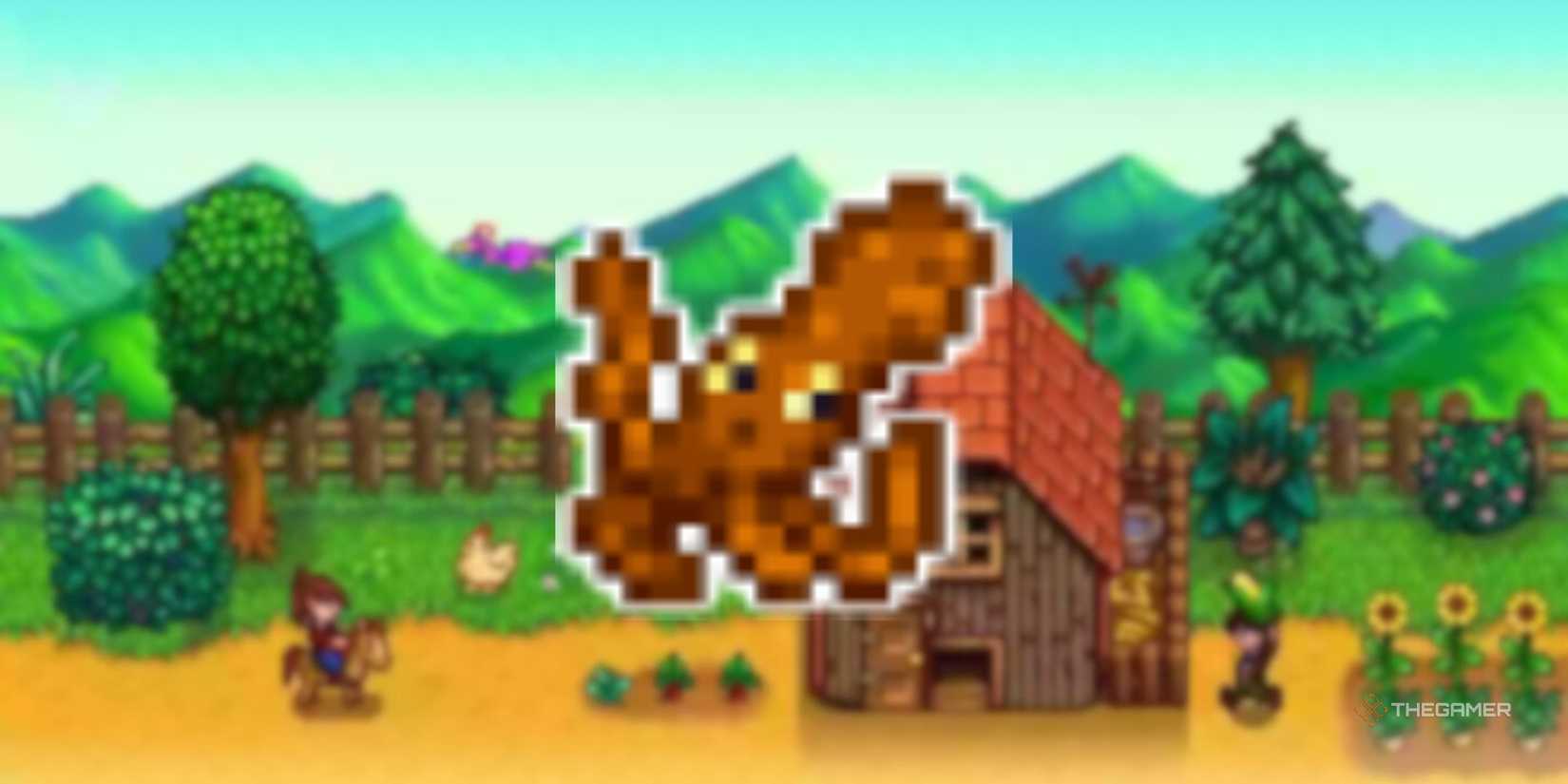 Octopus sprite on a Stardew Valley background.
