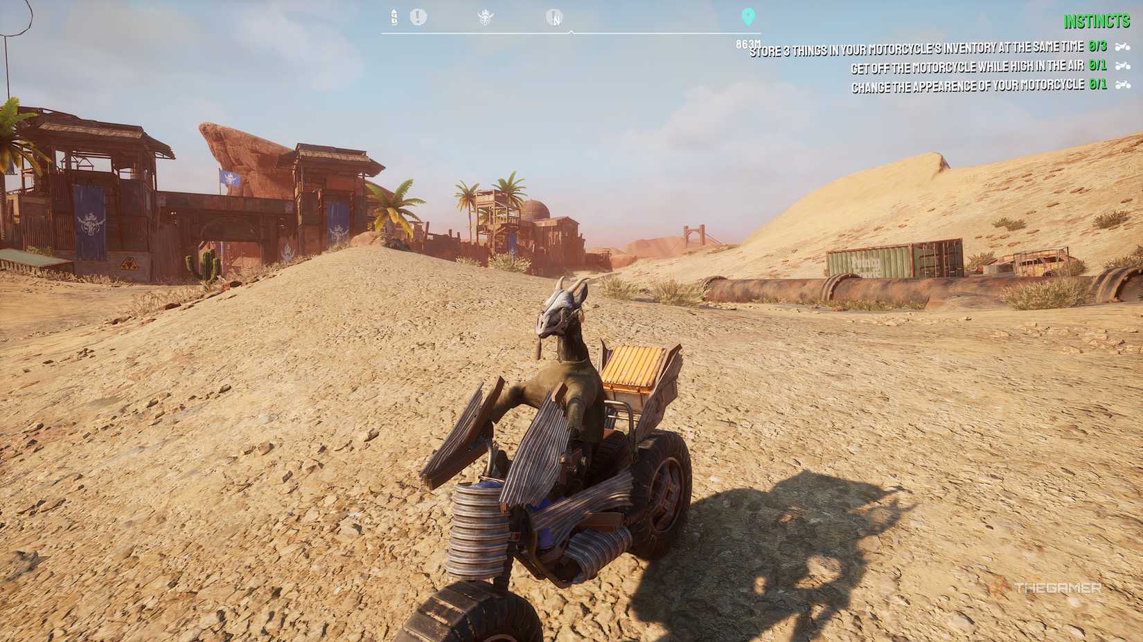 Pilgor on a bike in Goat Simulator 3.