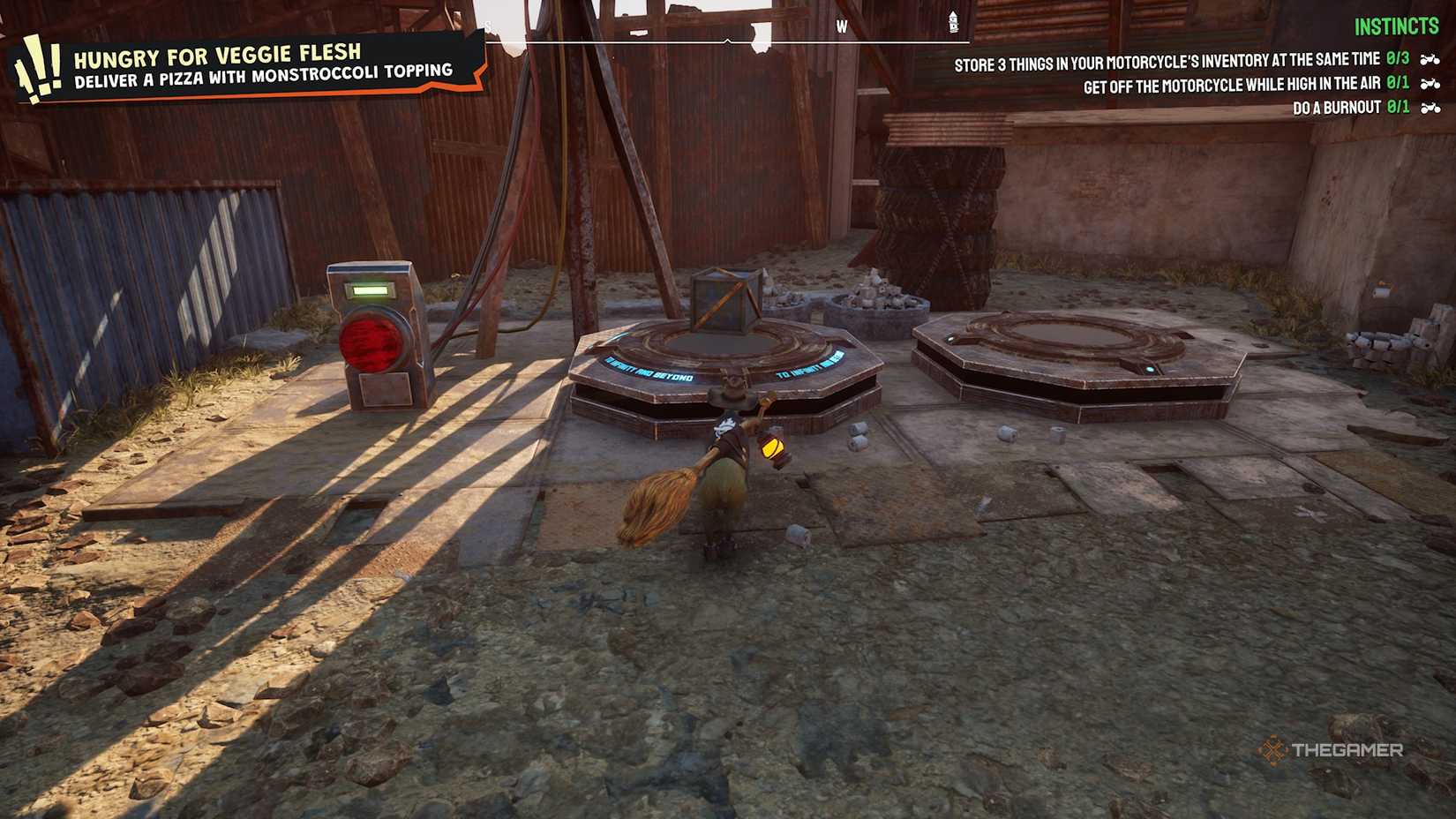 Pilgor with a blue crate on the photocopier in Goat Simulator 3.