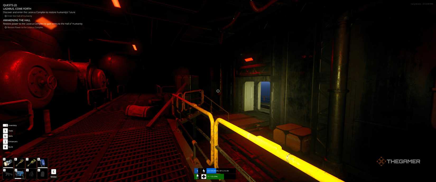 Platform and then stairs leading to exterior of Lazarunb complex in The Last Caretaker.