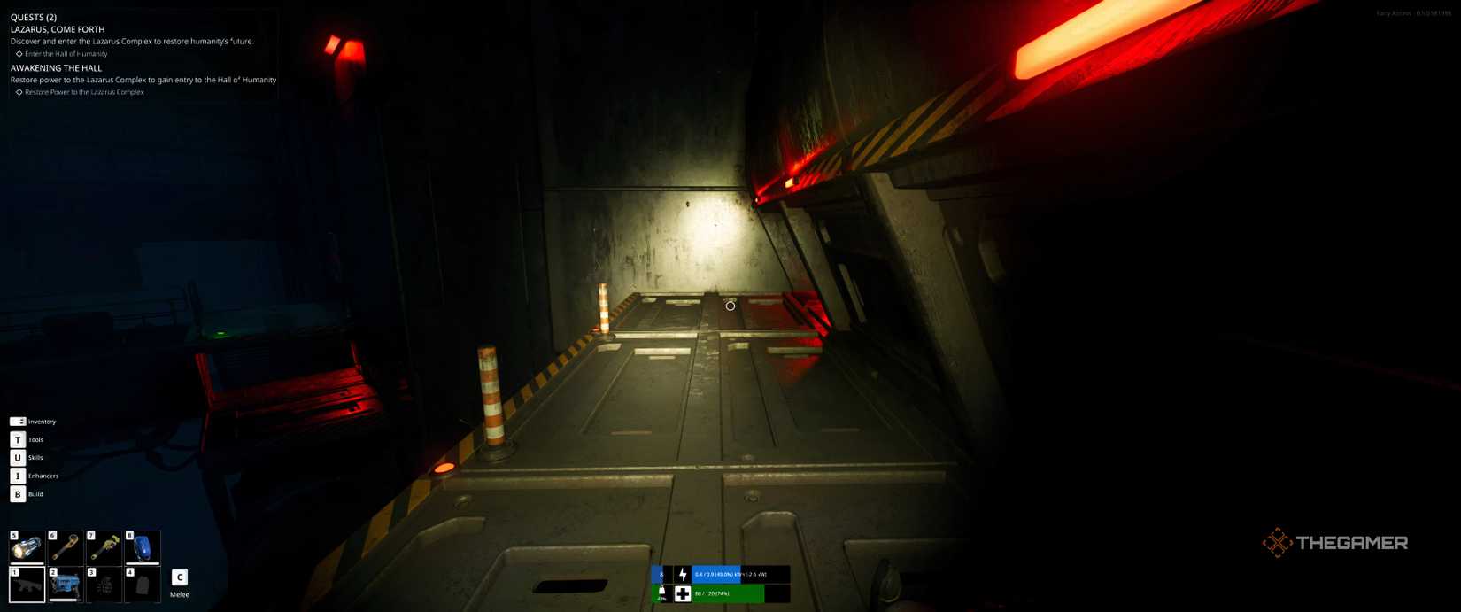 Platform with an archway at the end in The Last Caretaker.