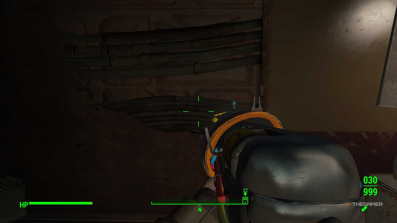 Player holding a Cosmic Cannon in Fallout 4.