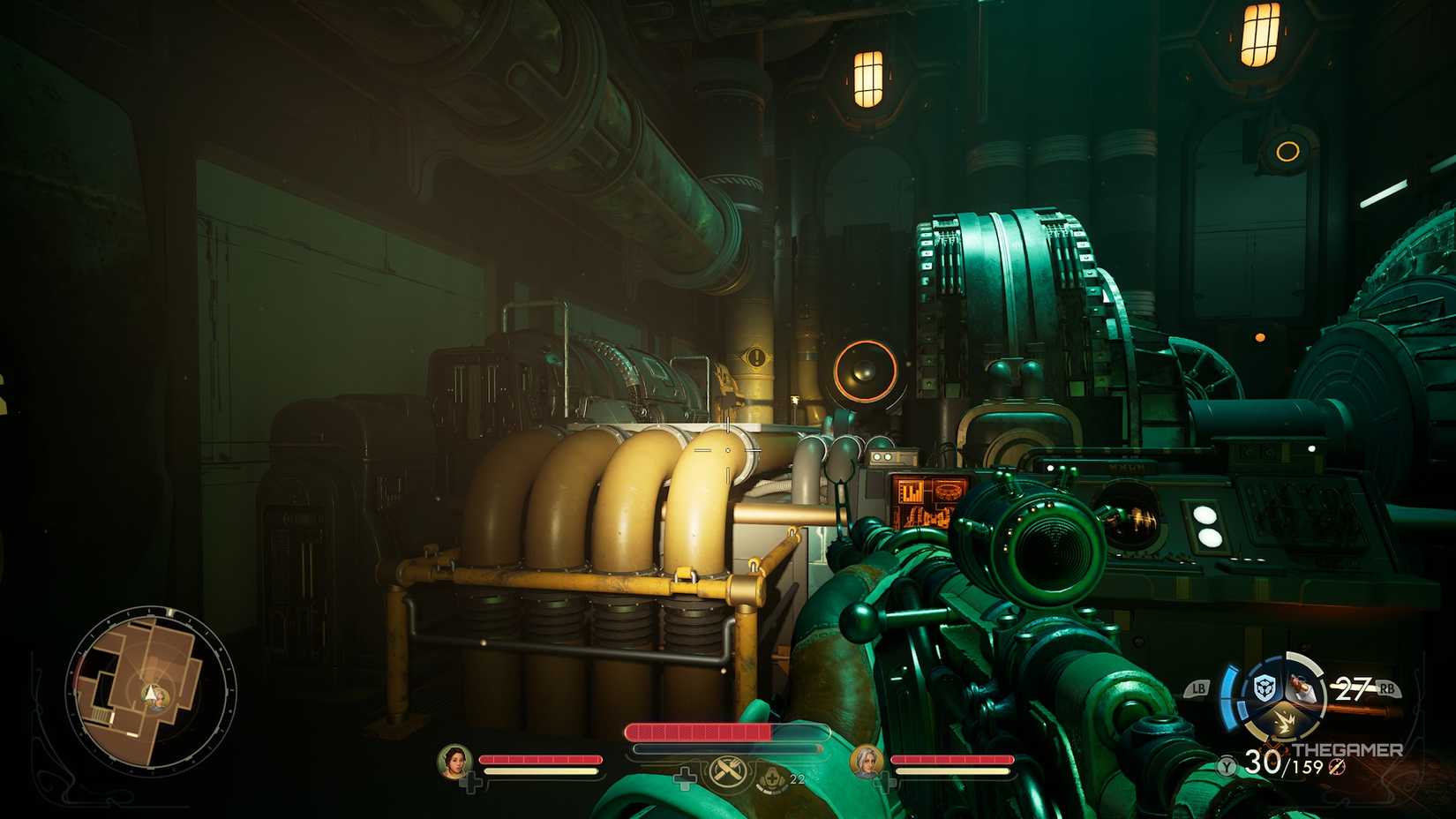 Player looking at some yellow pipes in The Outer Worlds 2.