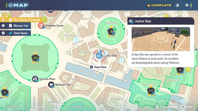 The Justice Dojo On Map in Pokemon Legends: Z-A.