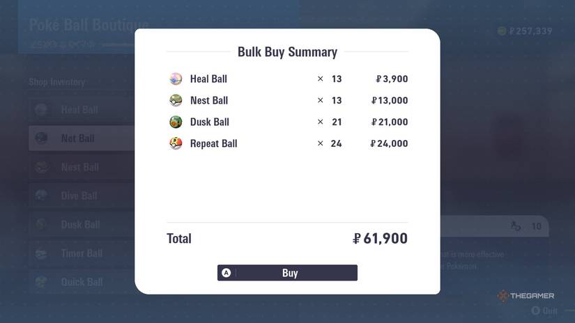 The Bulk Buy summary in Pokemon Legends: Z-A.