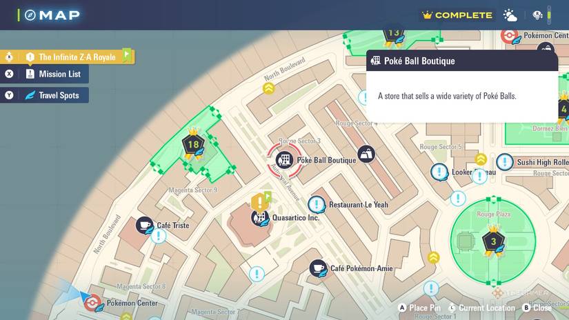 The Poke Ball Boutique On Map in Pokemon Legends: Z-A.