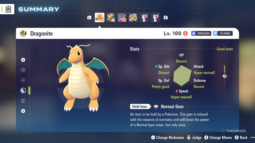 A Dragonite's Stats in Pokemon Legends: Z-A.