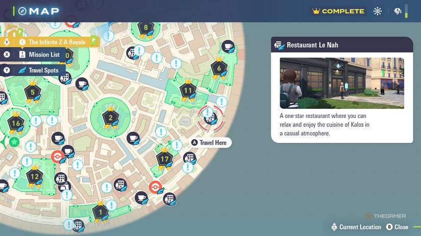 Restaurant Le Nah On The Map in Pokemon Legends: Z-A.