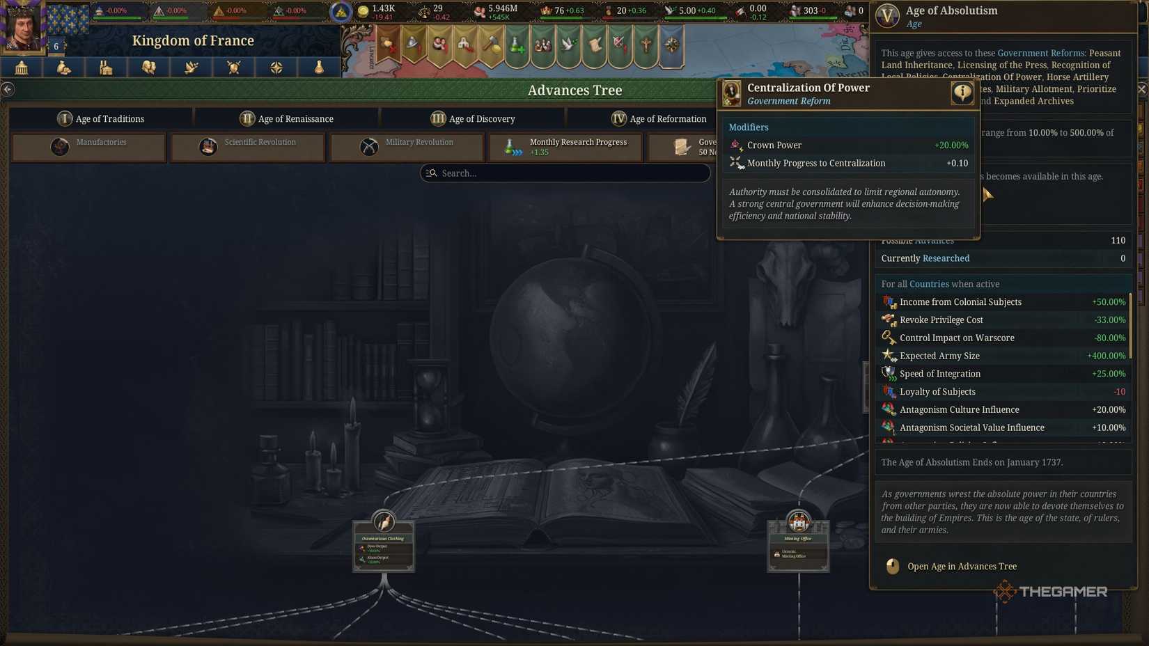 Previewing the Centralization of Power reform in Europa Universalis 5 during the Age of Absolutism.