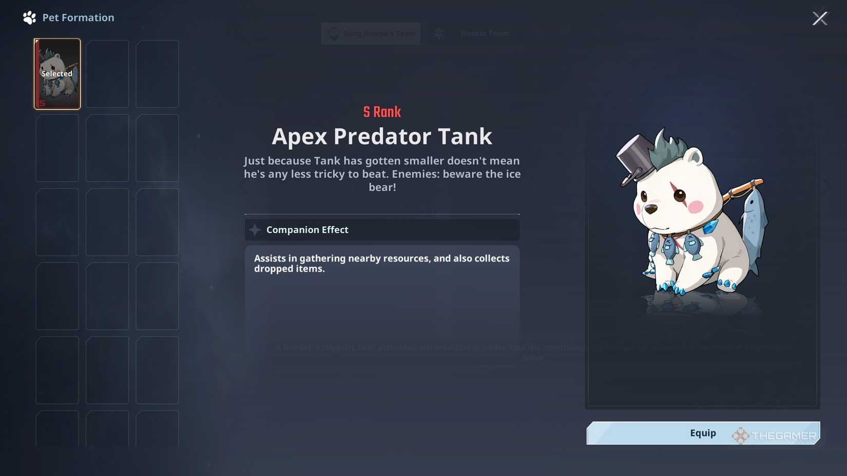Putting Tank in the party in Solo Leveling Arise Overdrive on the Pet Formation menu.
