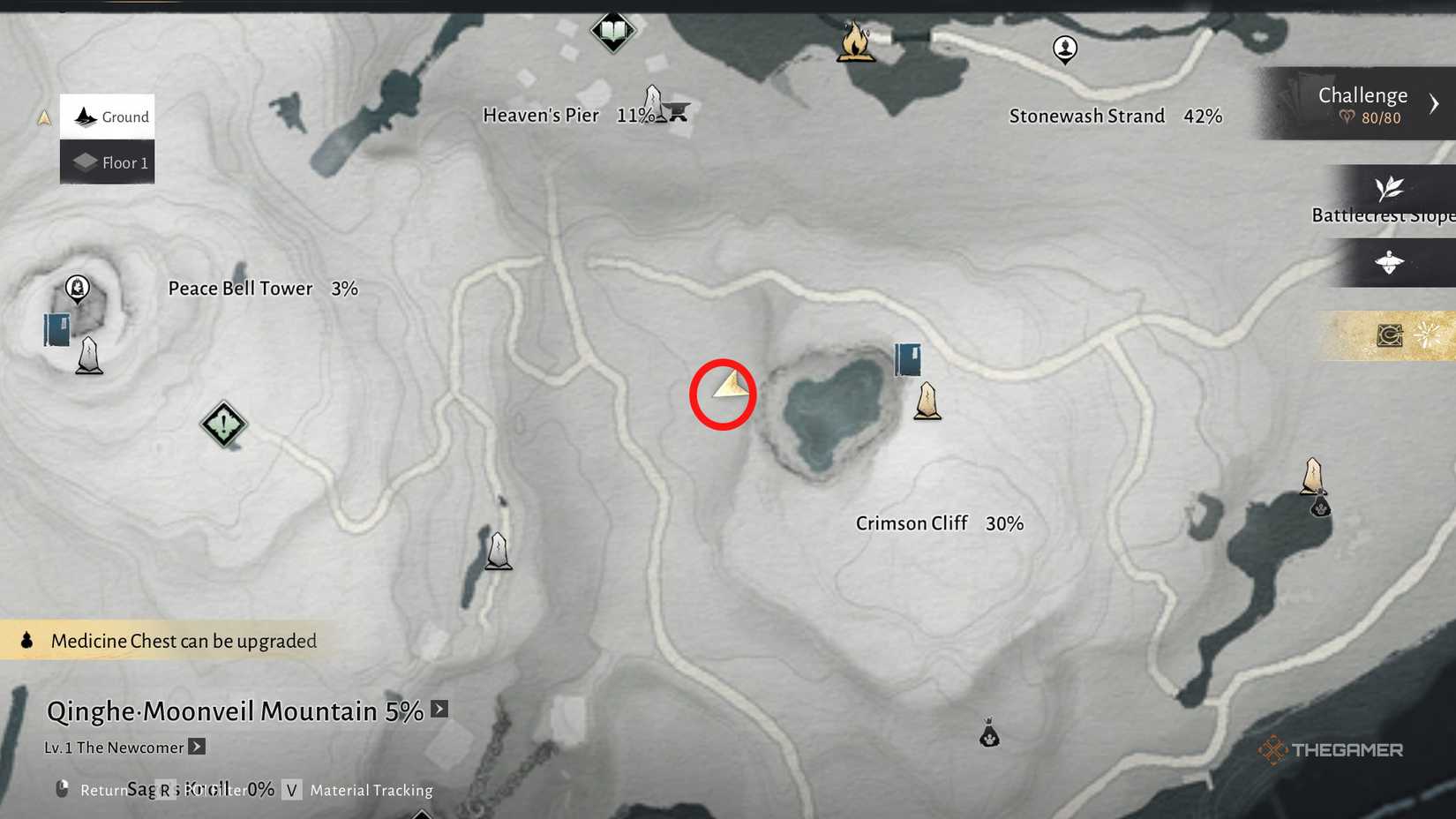 Puzzle near crimson cliffs in Where Winds Meet.