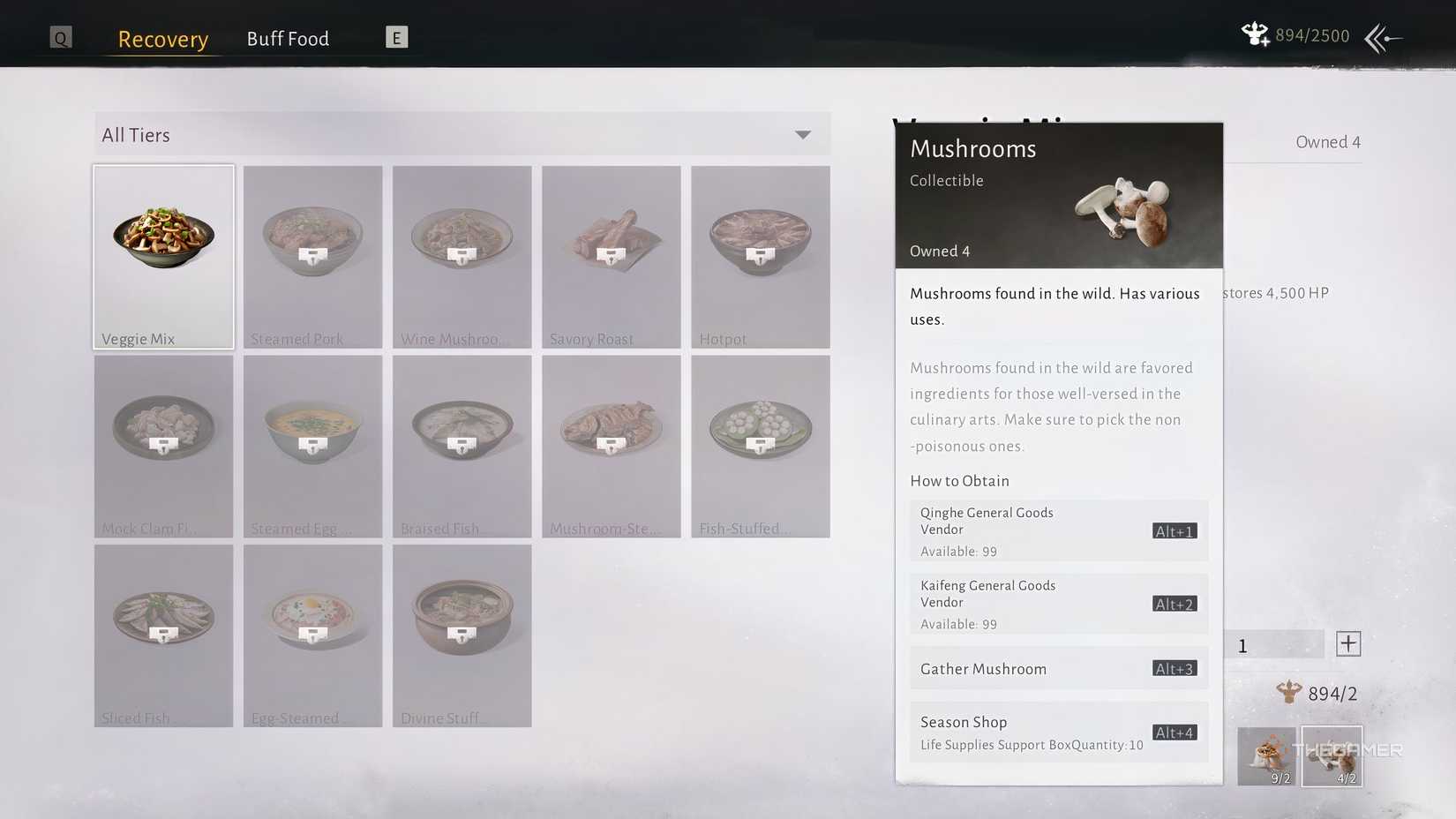 Recovery Food recipes in Where Winds Meet.