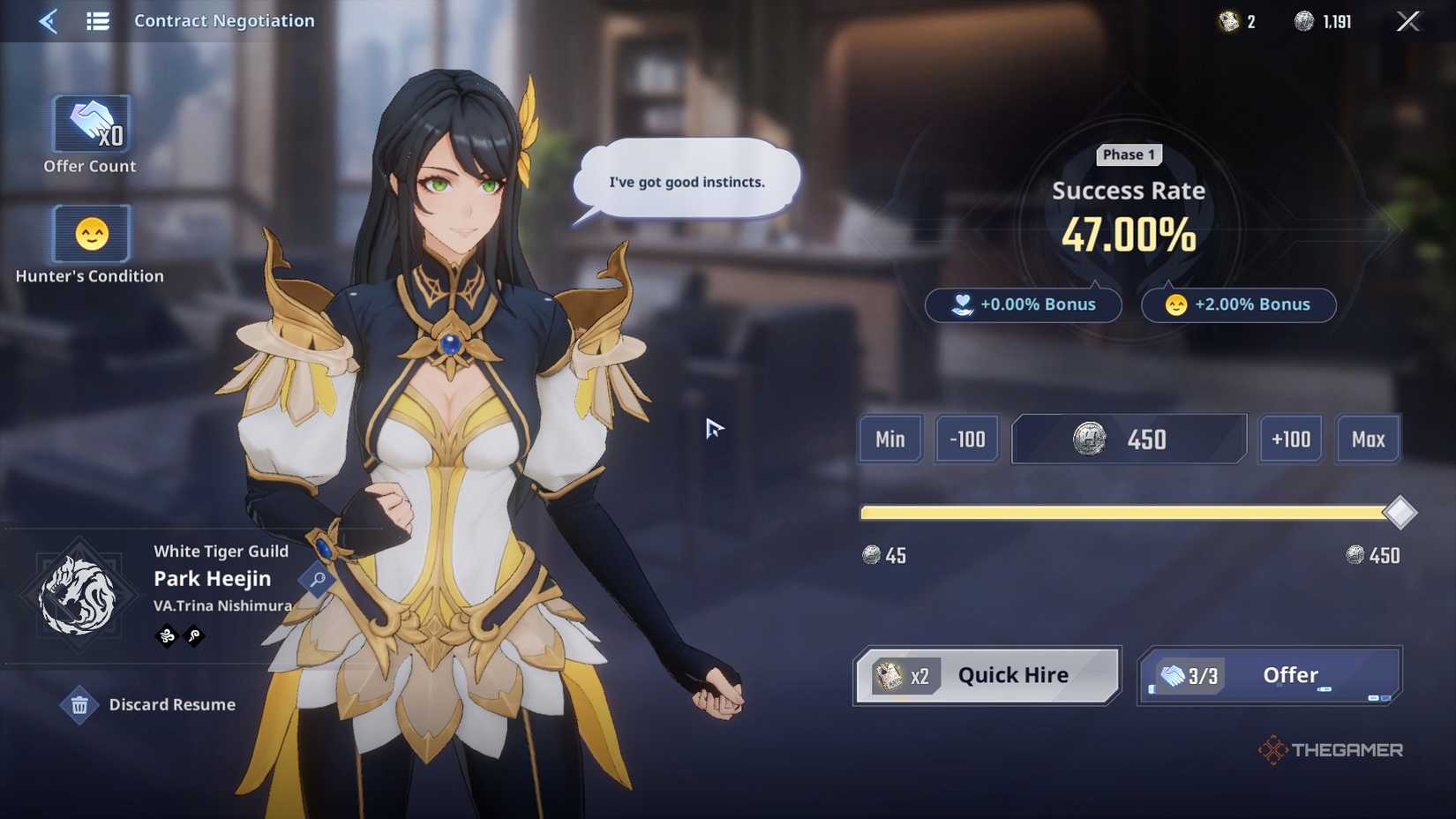 Recruiting Park Heejin in Solo Leveling Arise Overdrive.