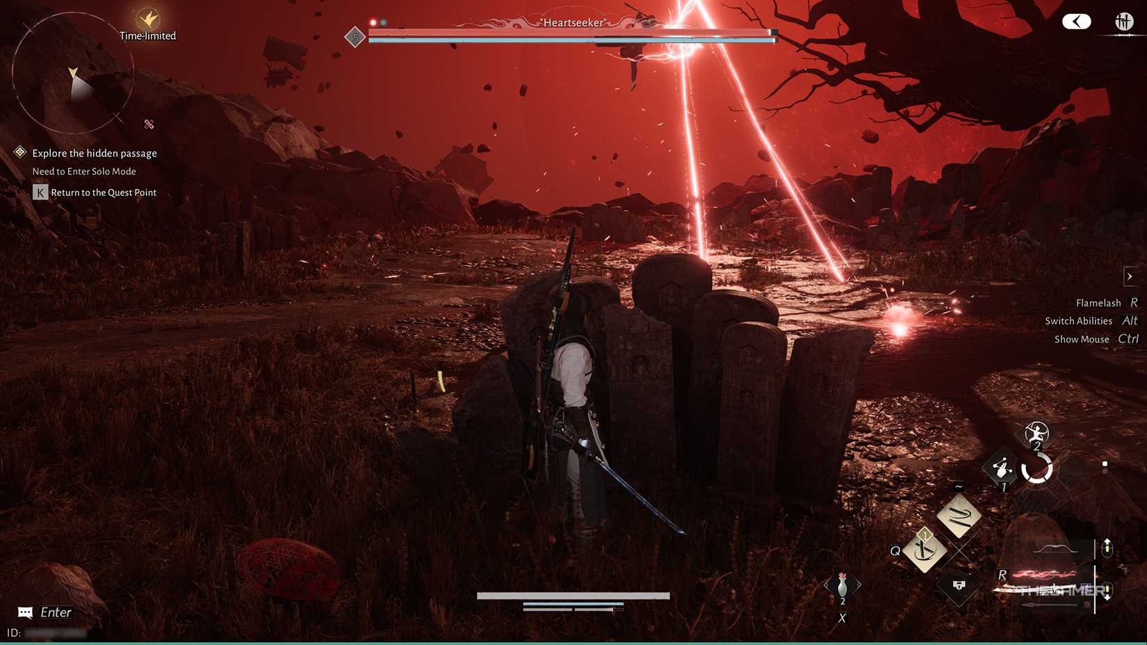 Heartseeker channeling red lightning to strike the player in Where Winds Meet.