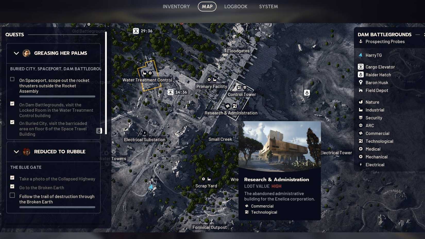 Research and Administration, sentinel location arc raiders dam battlegrounds