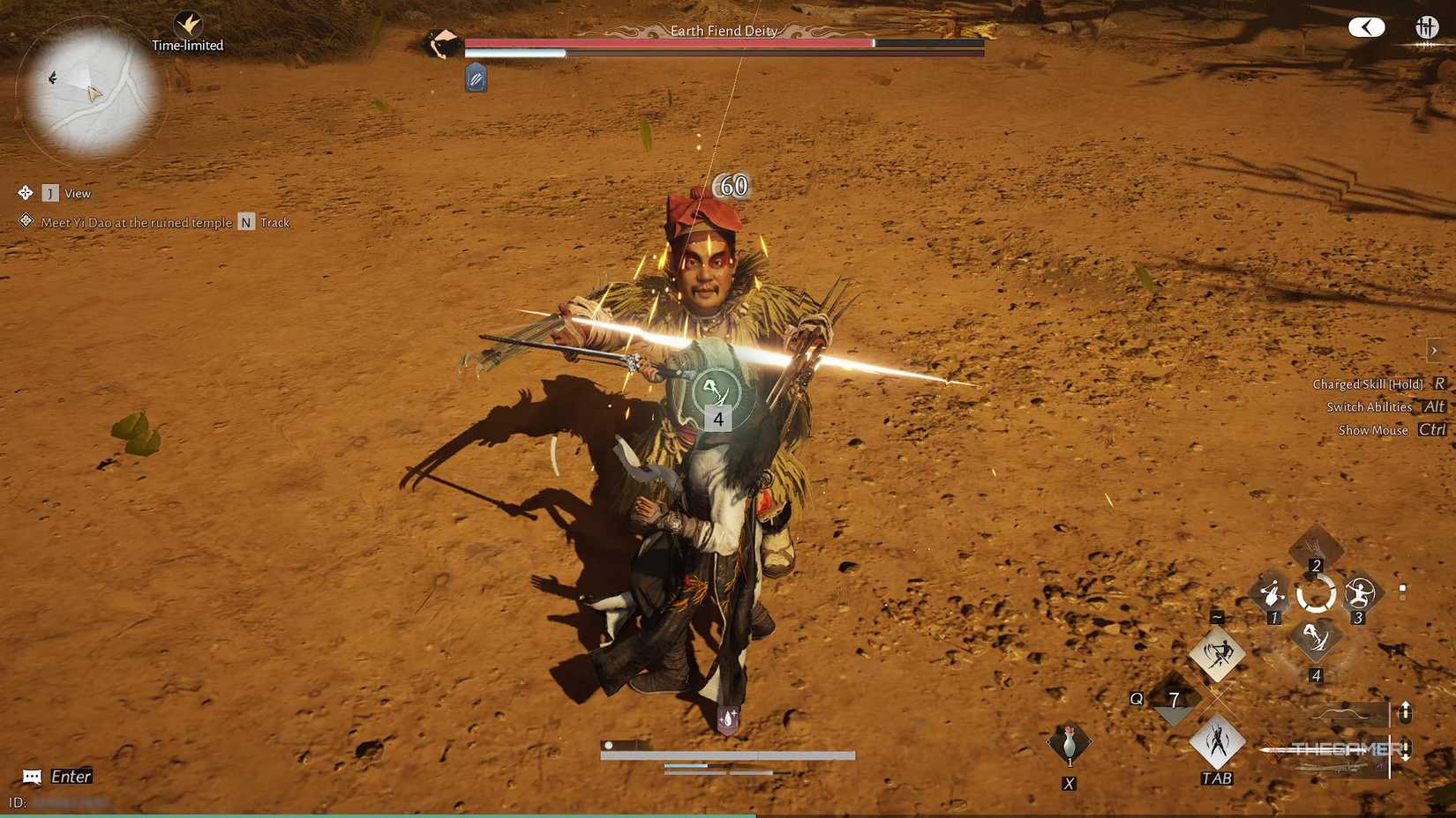 Earth Fiend Deity drawing in the player with a sand whirlwind attack in Where Winds Meet.