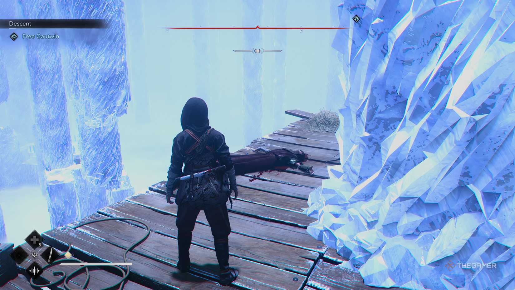 Seeing the path to get the Eren Yeager crystal statue in the Attack on Titan crossover story quest in Assassin’s Creed Shadows.