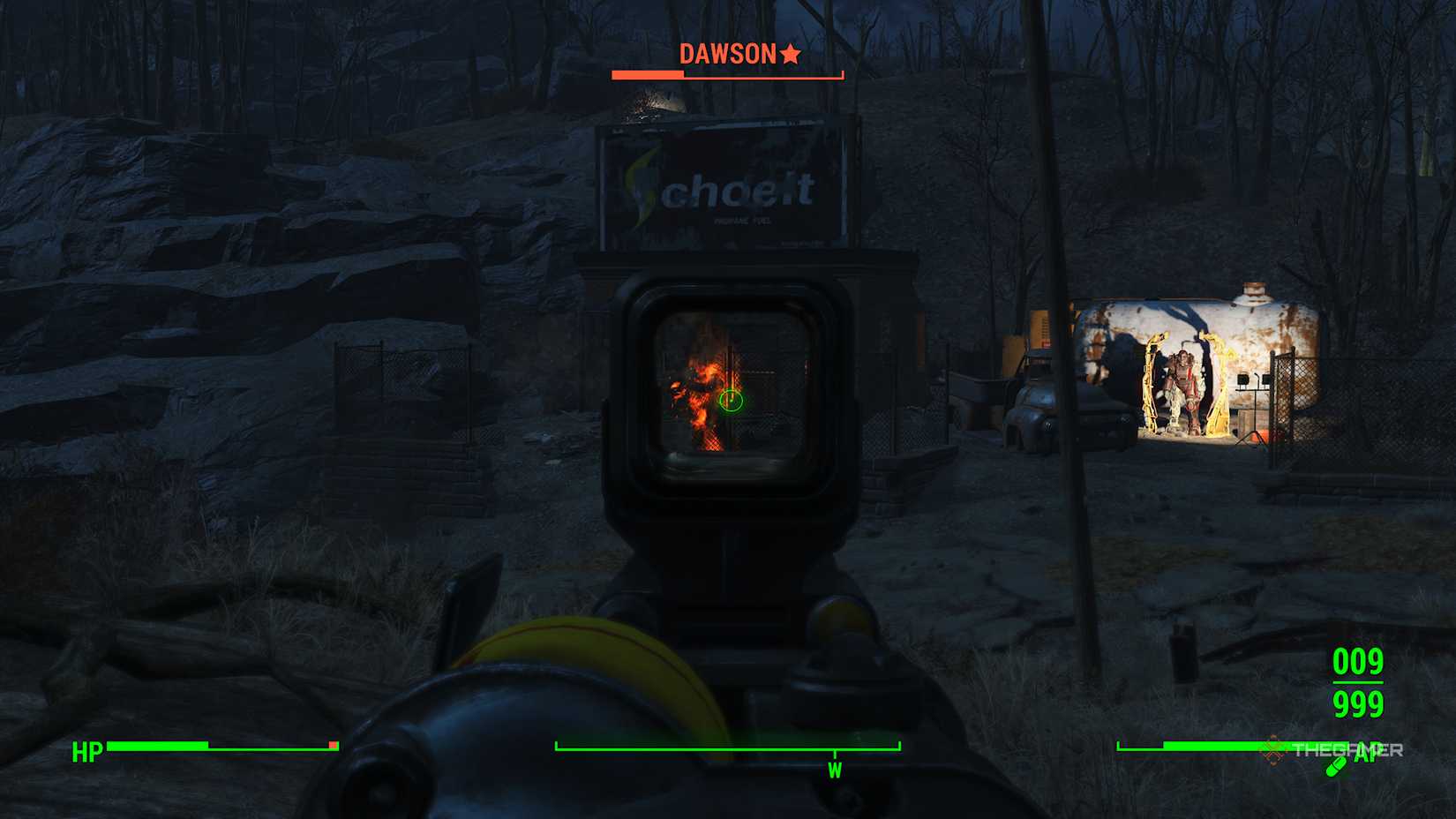 Shooting Dawson who is on fire in the Fallout 4.