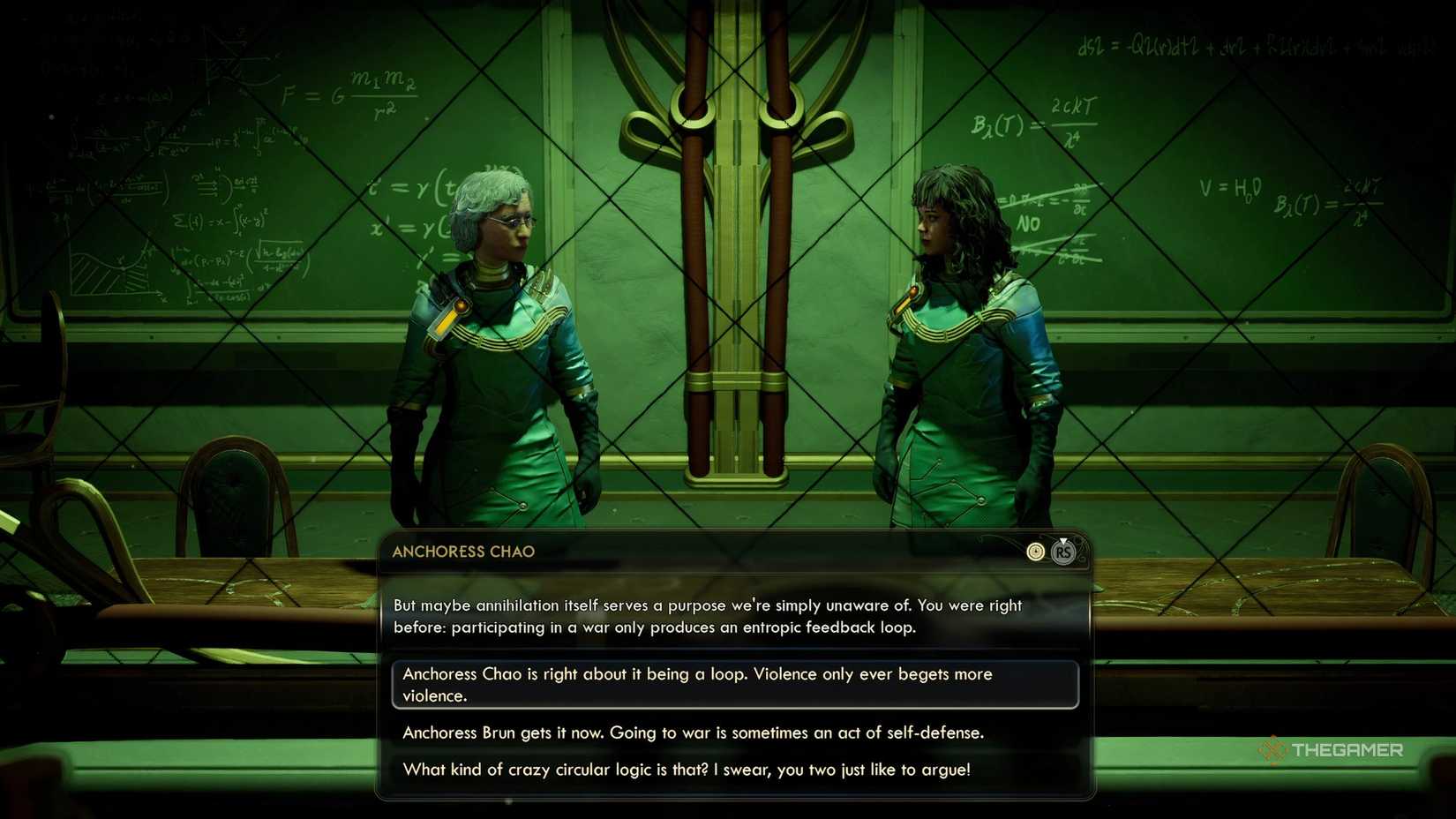 Siding with Anchoress Chao at the end of Imprisoned by the Riddles of Reality in The Outer Worlds 2