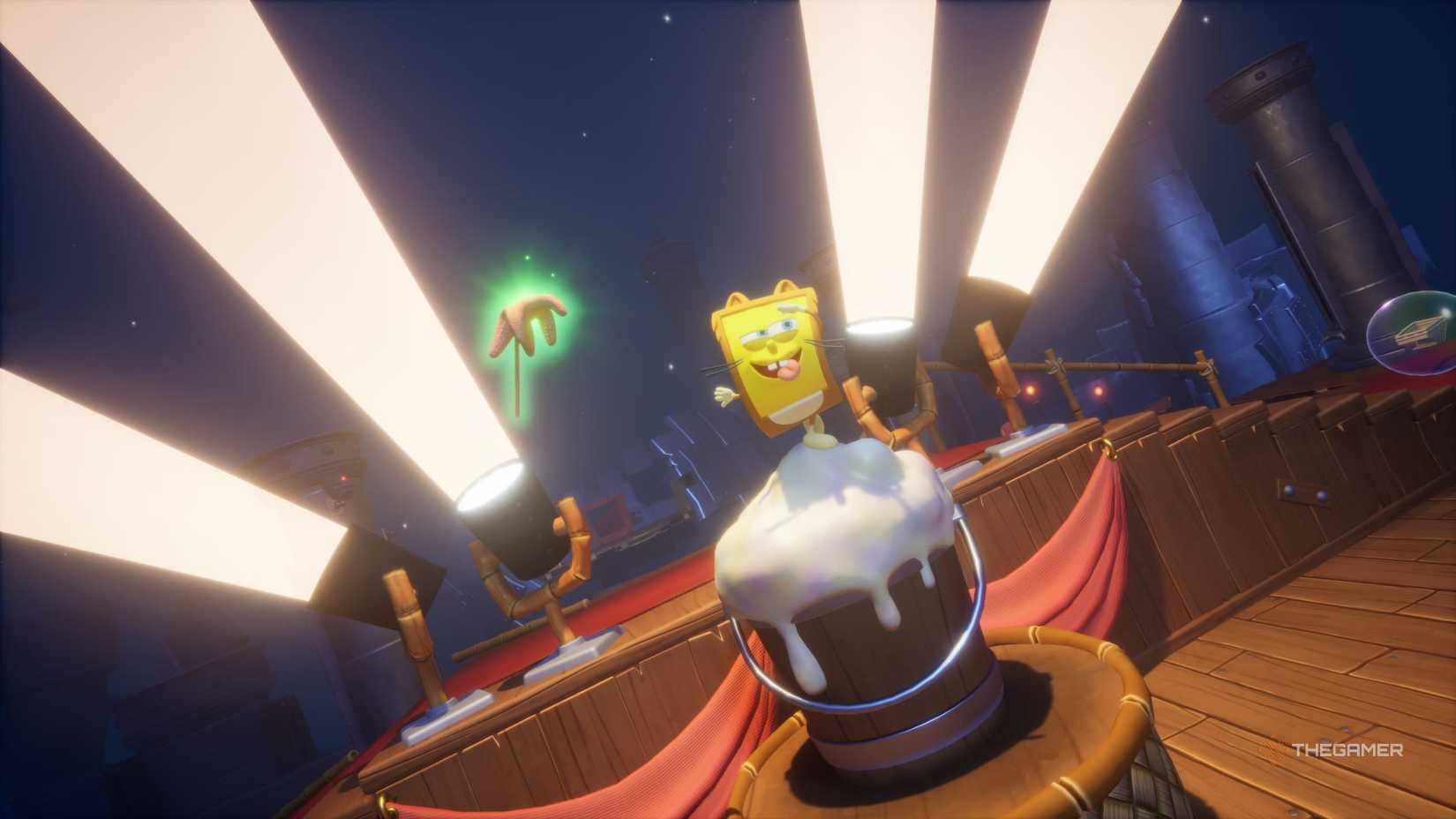 SpongeBob in his Cat Burglar outfit in SpongeBob SquarePants: Titans of the Tide.