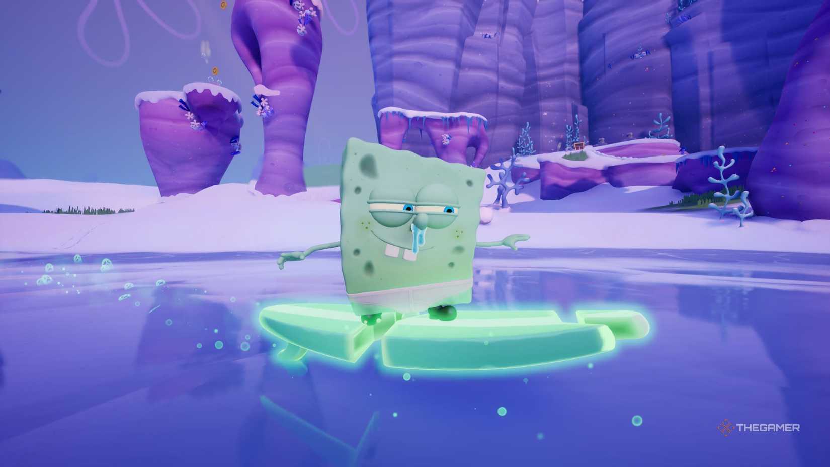 SpongeBob in his Coldbob costume in SpongeBob SquarePants: Titans of the Tide.