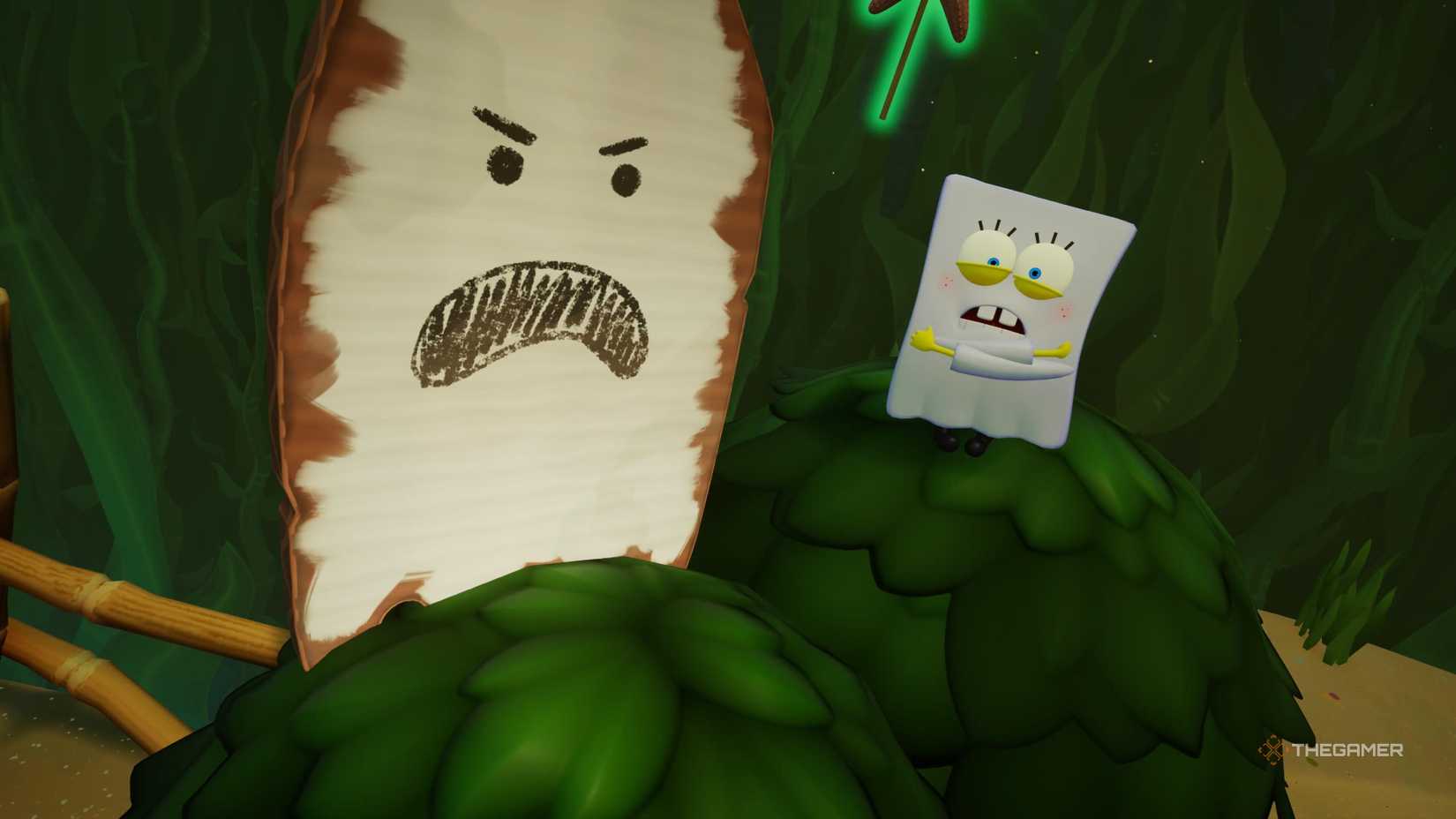 SpongeBob in his Ghost outfit in SpongeBob SquarePants: Titans of the Tide.