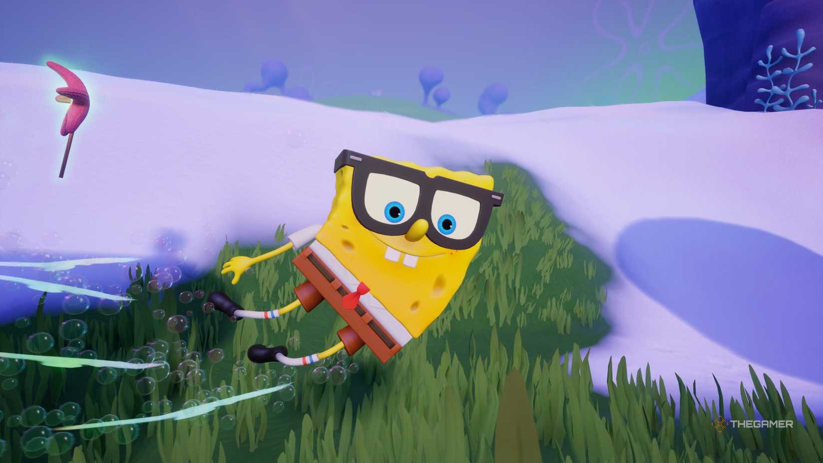 SpongeBob in his Jellyfish Hunter costume in SpongeBob SquarePants: Titans of the Tide.