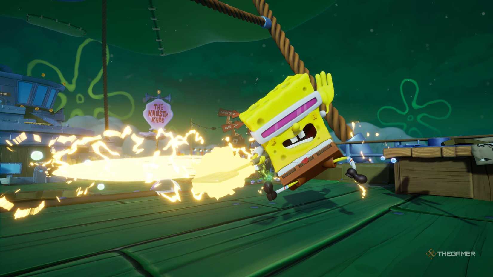 SpongeBob in his Rock Glasses costume in SpongeBob SquarePants: Titans of the Tide.