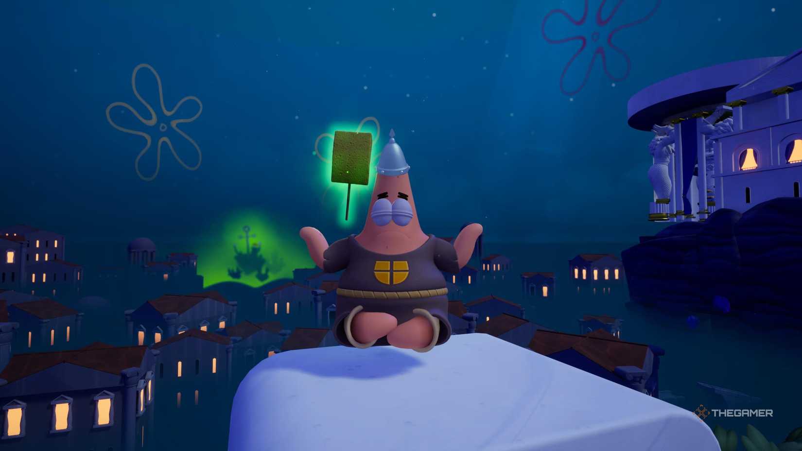 Patrick in his Sir Patrick outfit in SpongeBob SquarePants: Titans of the Tide.