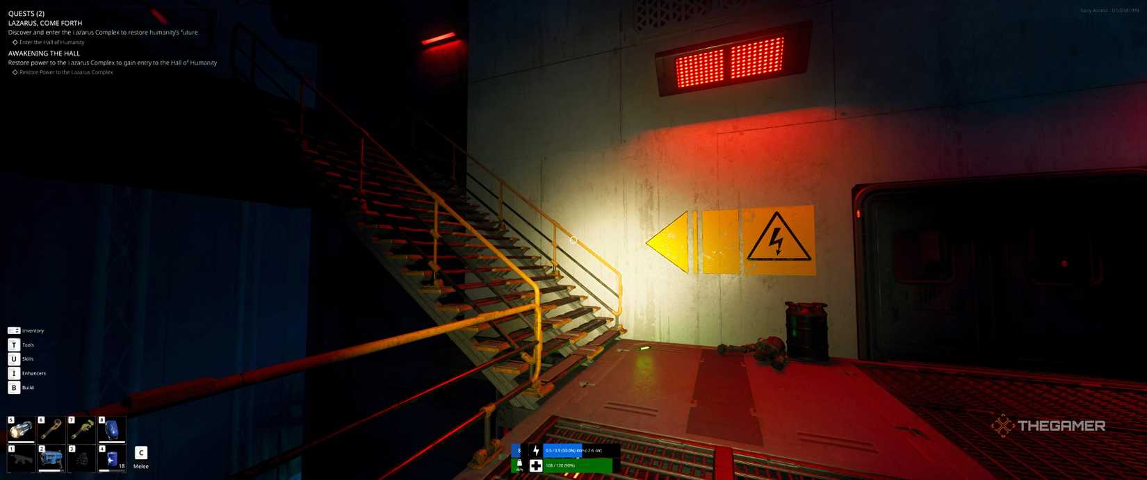 Stairs marked by a glowstick in The Last Caretaker.