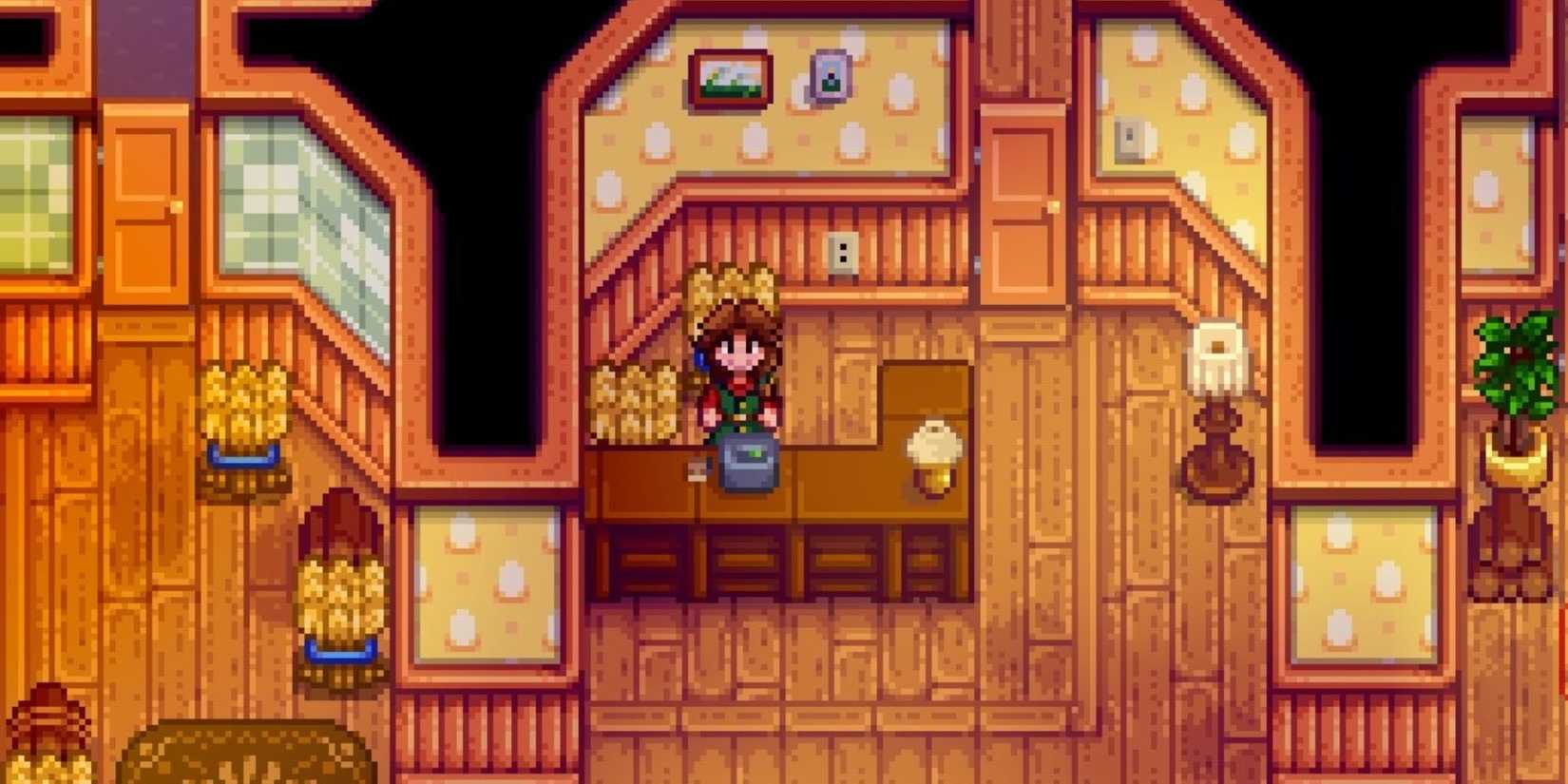 Stardew Valley's Marnie behind her counter.