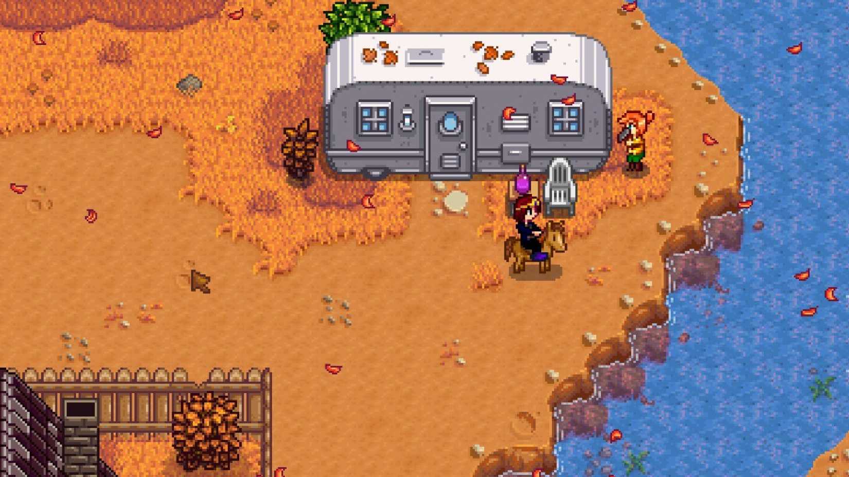 stardew valley pams clean yard with trailer home and NPC