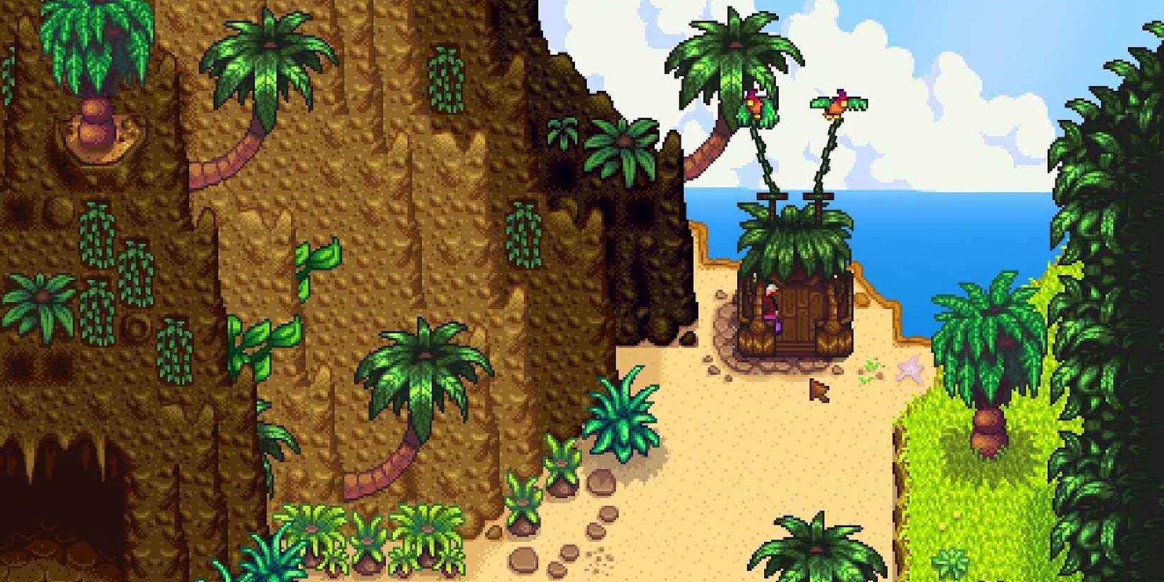 player using the parrot express on Ginger Island in Stardew Valley. 