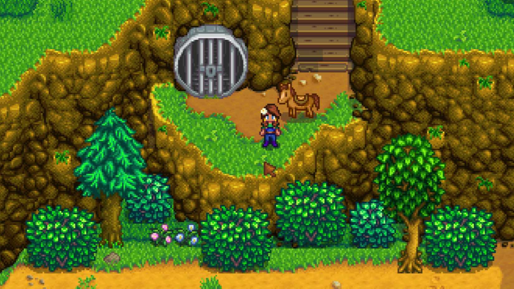 stardew valley trashbear near a sewer entrance
