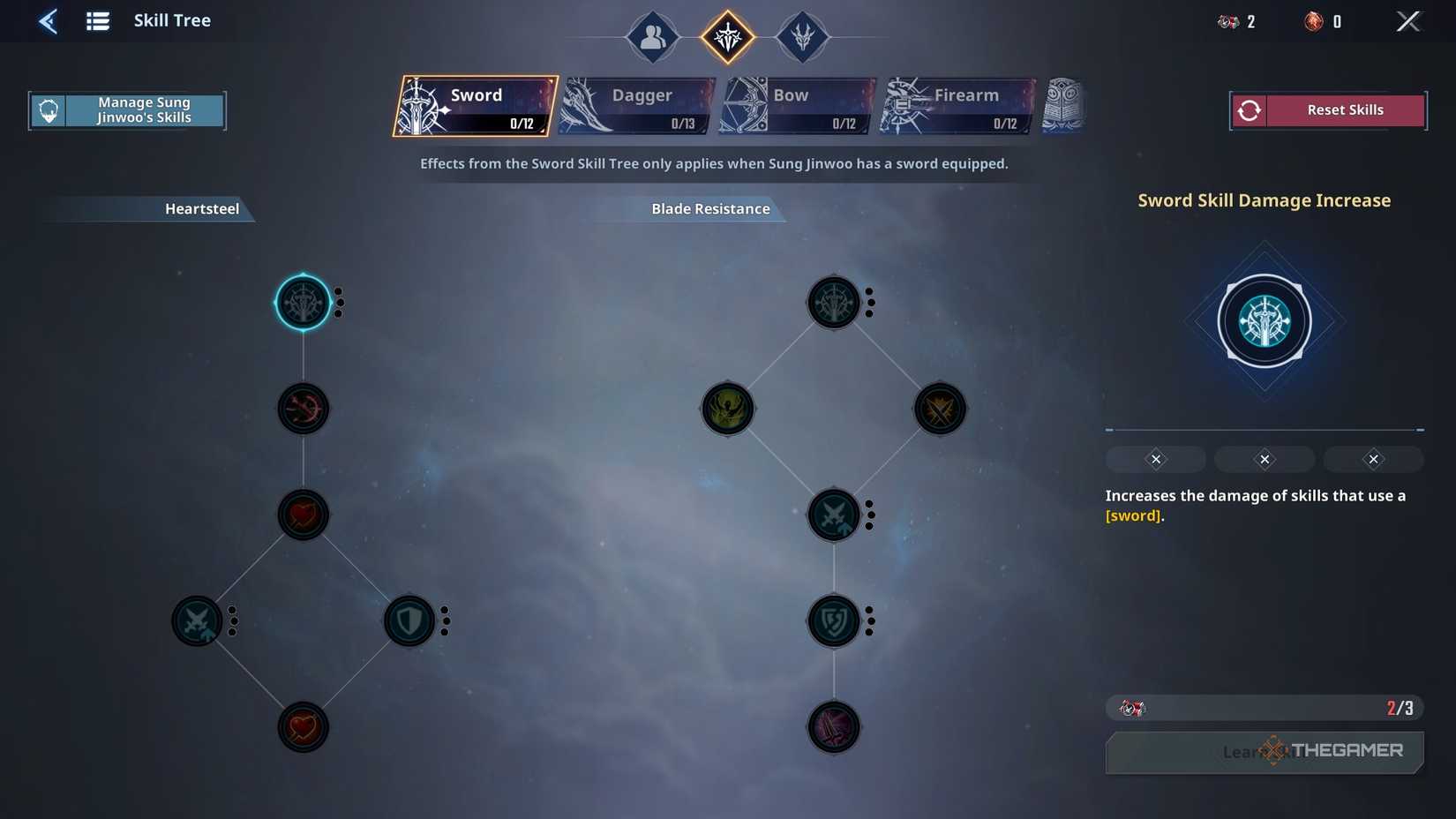 Sword skill tree in Solo Leveling Arise Overdrive.