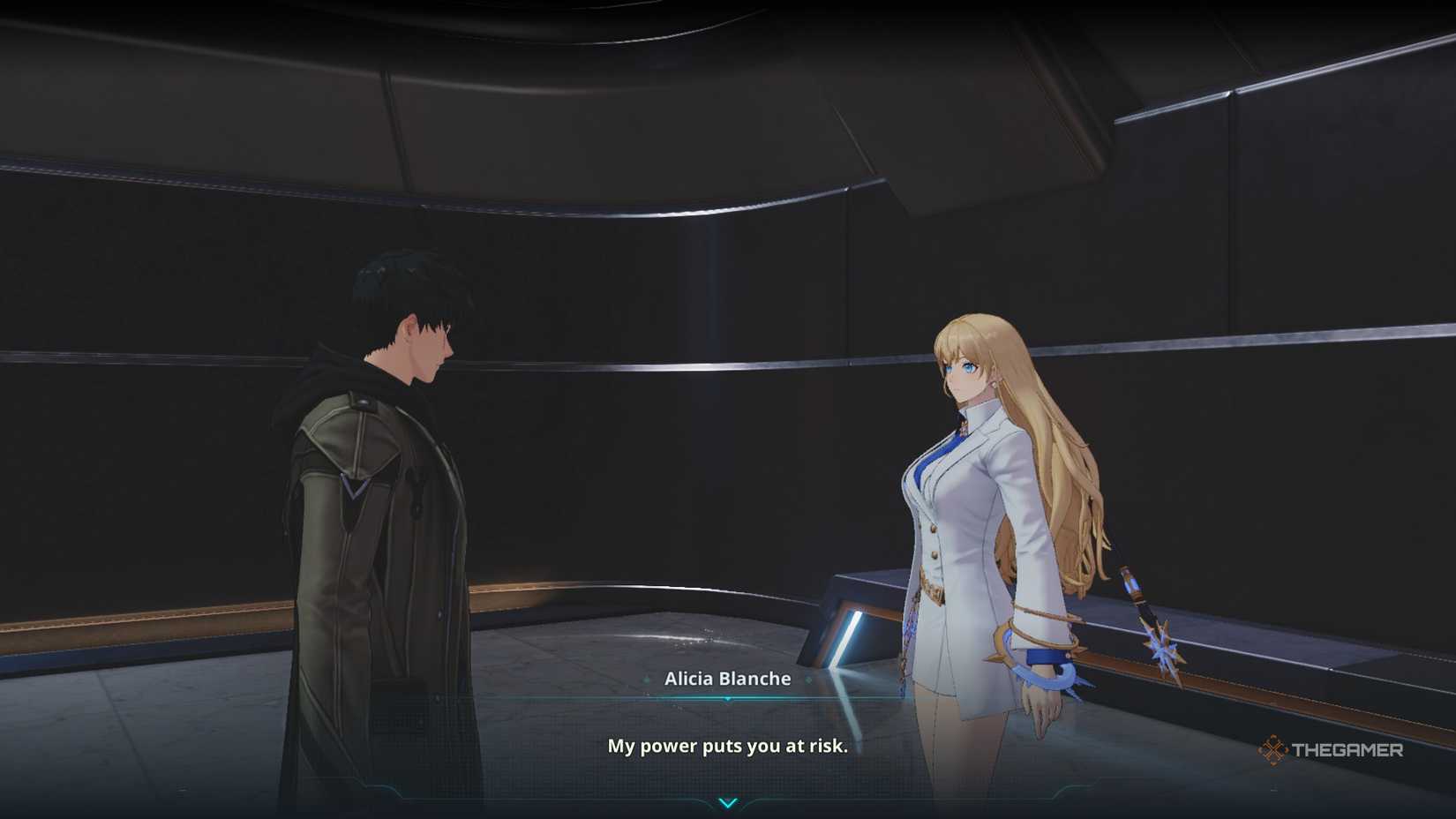 Talking to Alicia Blanche before recruiting her in Solo Leveling Arise Overdrive.