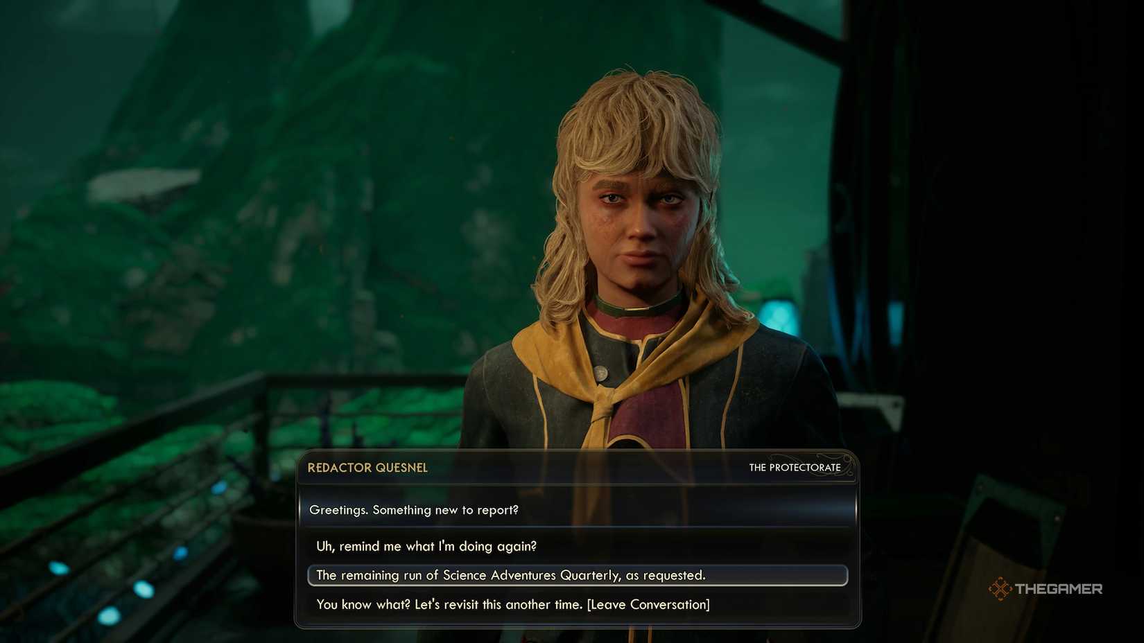 Talking with Redactor Quesnel in The Outer Worlds 2.