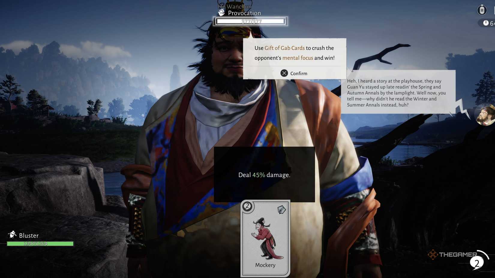 The UI and a opponent in the gift of gab minigame in where winds meet.