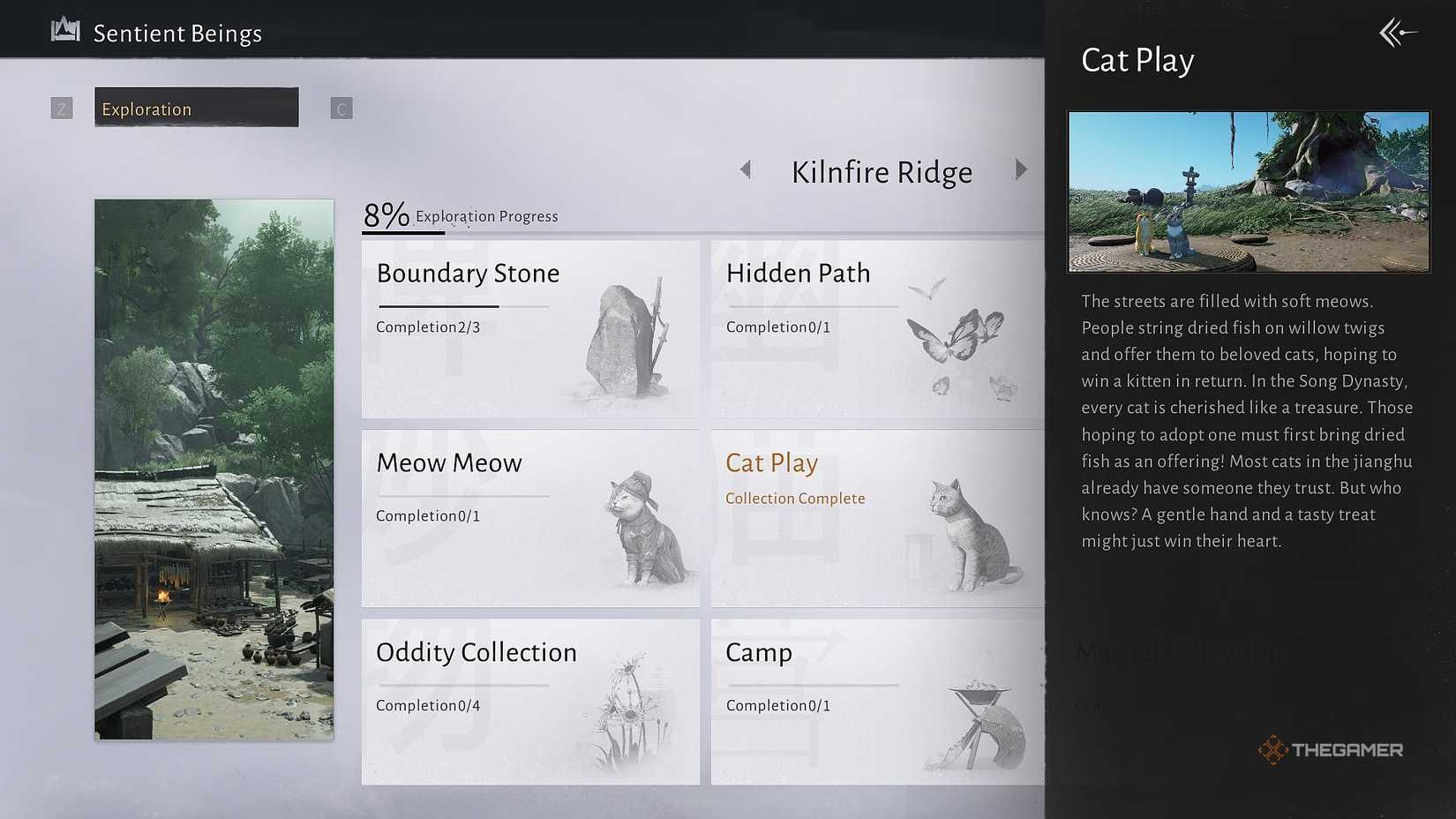 The cat play journal screen in Where Winds Meet.