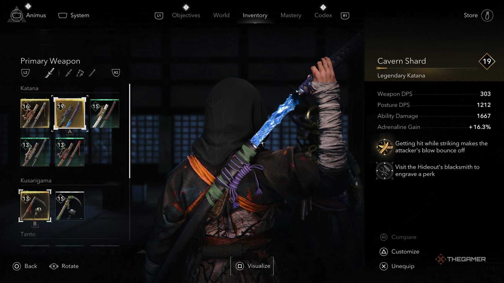 The Cavern Shard katana in the Attack on Titan crossover story quest in Assassin’s Creed Shadows.