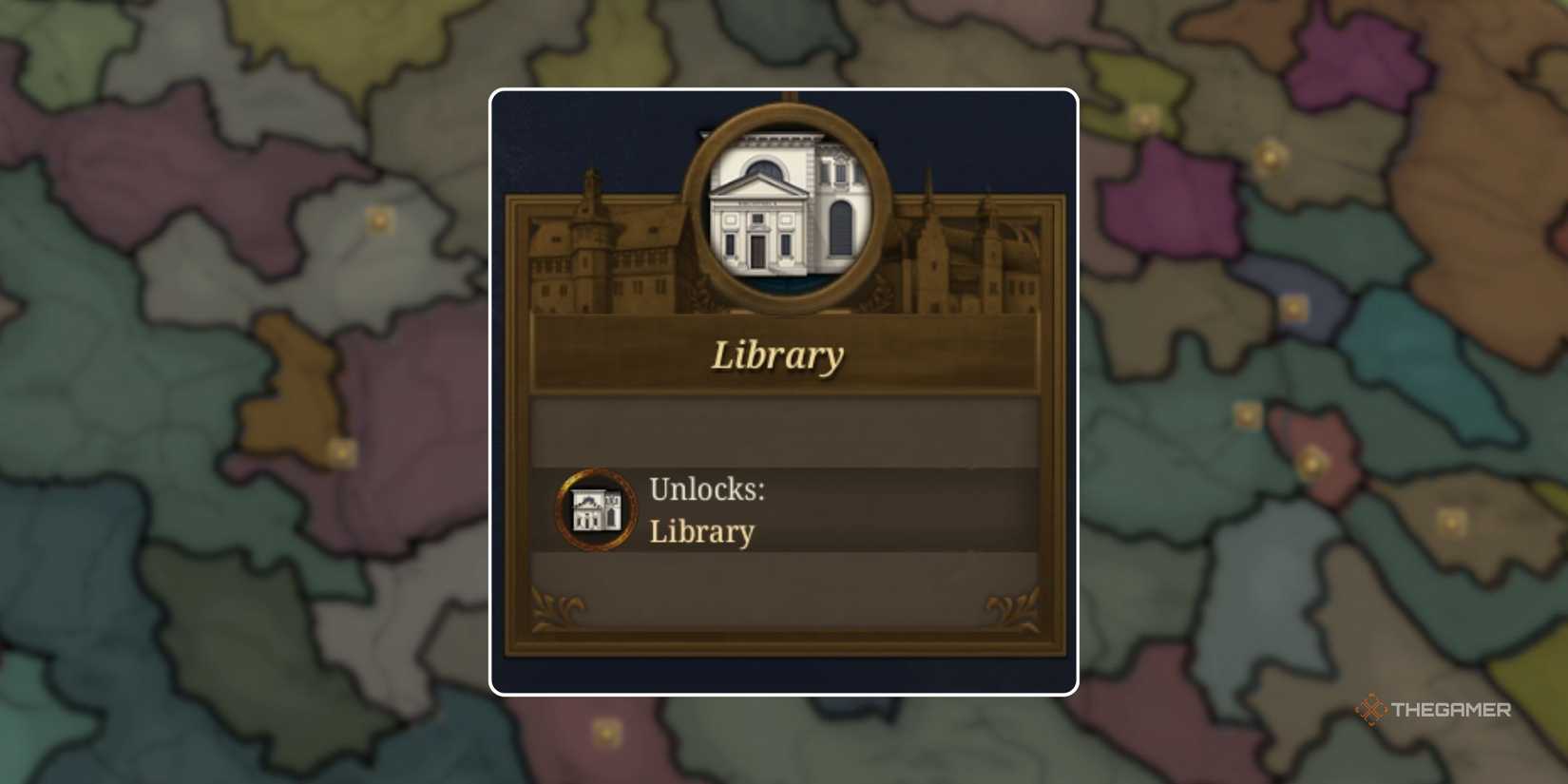The info overview box for the Library Advance in Europa Universalis 5, over a map of Europa in EU5 in the early game.