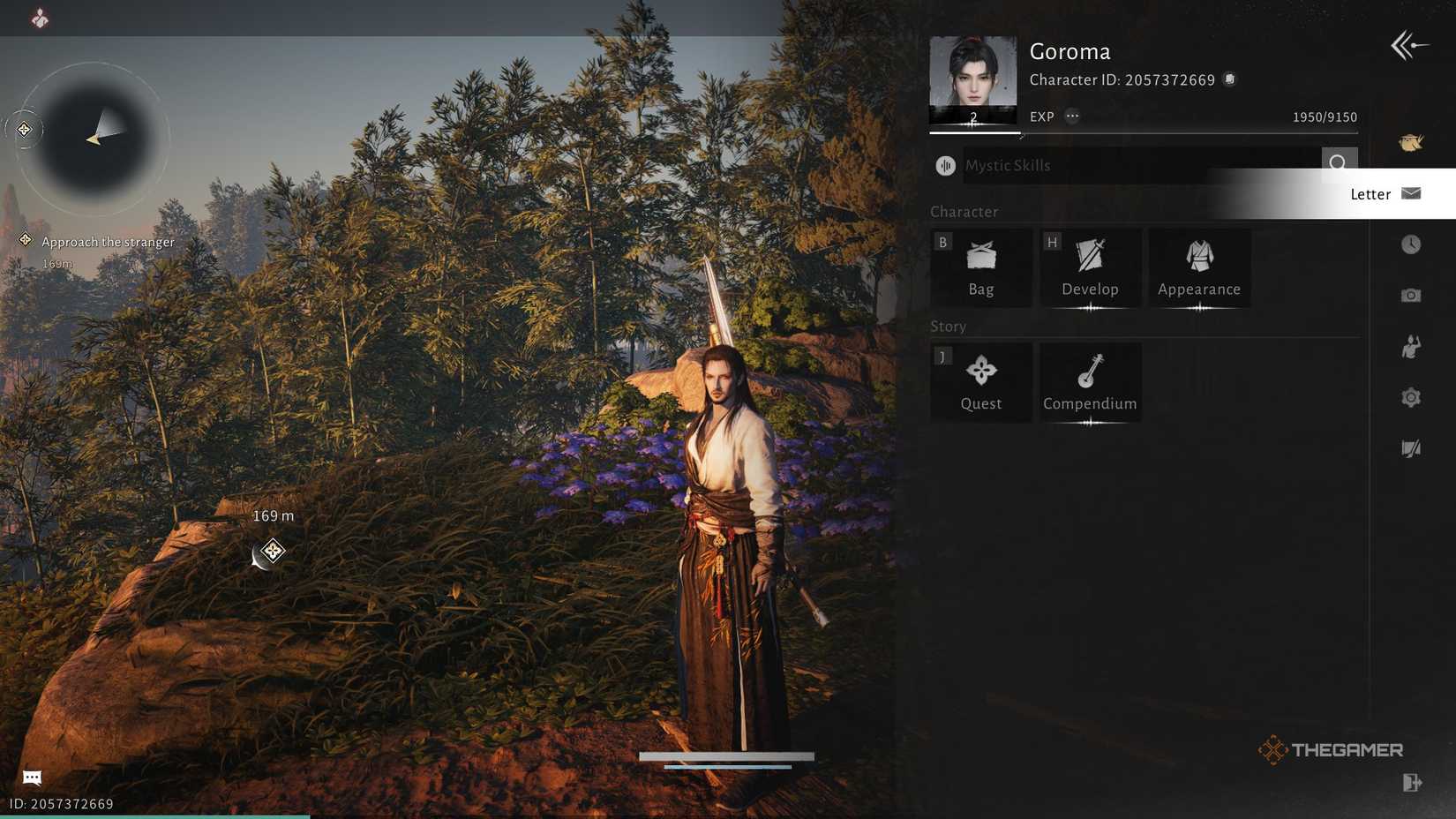 The letter option in the menu in Where Winds Meet.